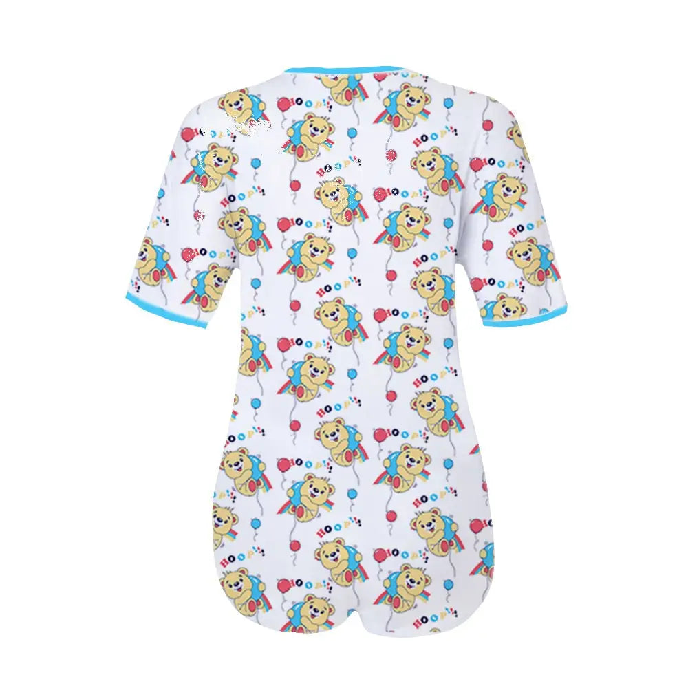 Cute Teddy Bear Adult Onesie with Baby Blue Trim - onesie