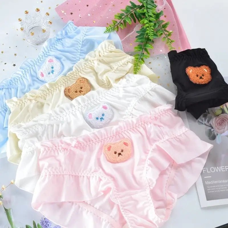Cute Teddy Bear Panties in Silky Satin with Embroidered Details - Cosparty