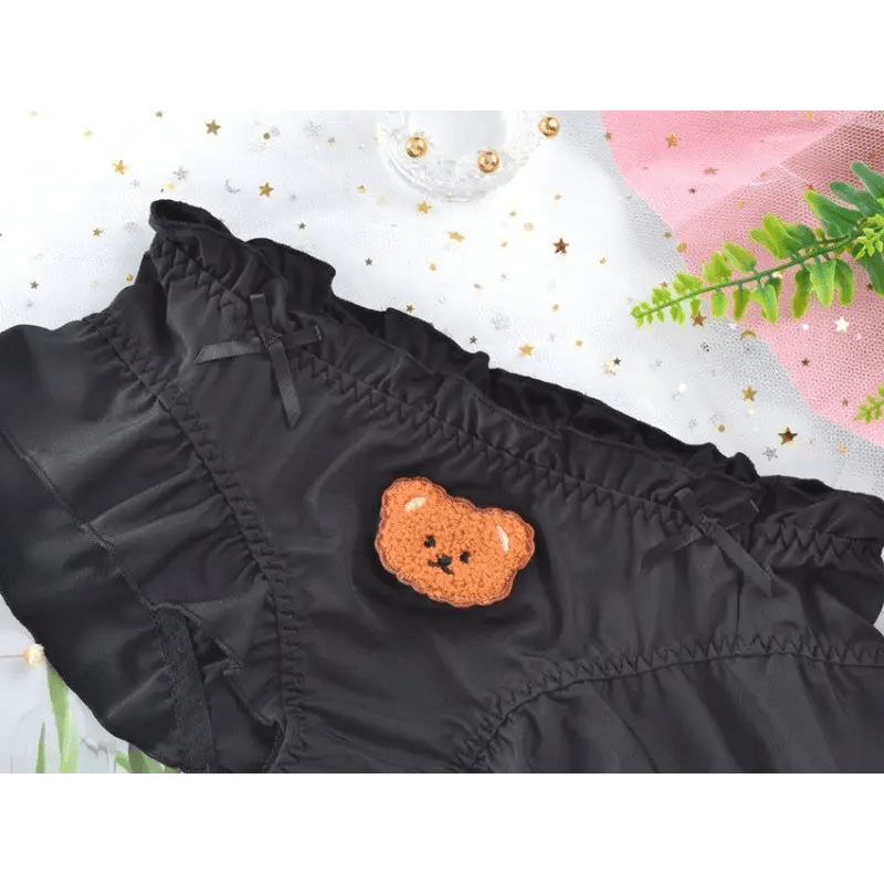 Cute Teddy Bear Panties in Silky Satin with Embroidered Details - Cosparty