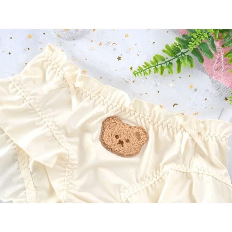 Cute Teddy Bear Panties in Silky Satin with Embroidered Details - Cosparty