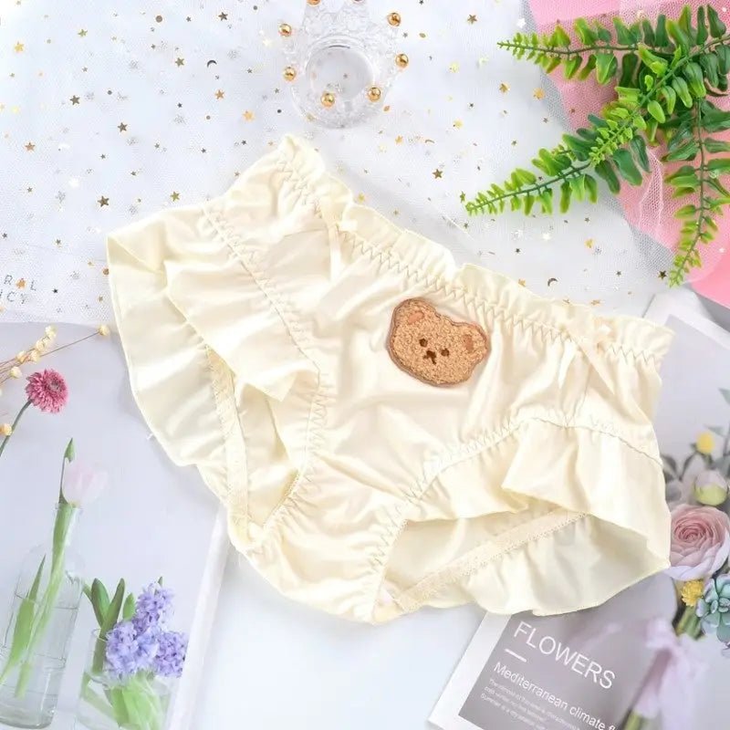 Cute Teddy Bear Panties in Silky Satin with Embroidered Details - Cosparty