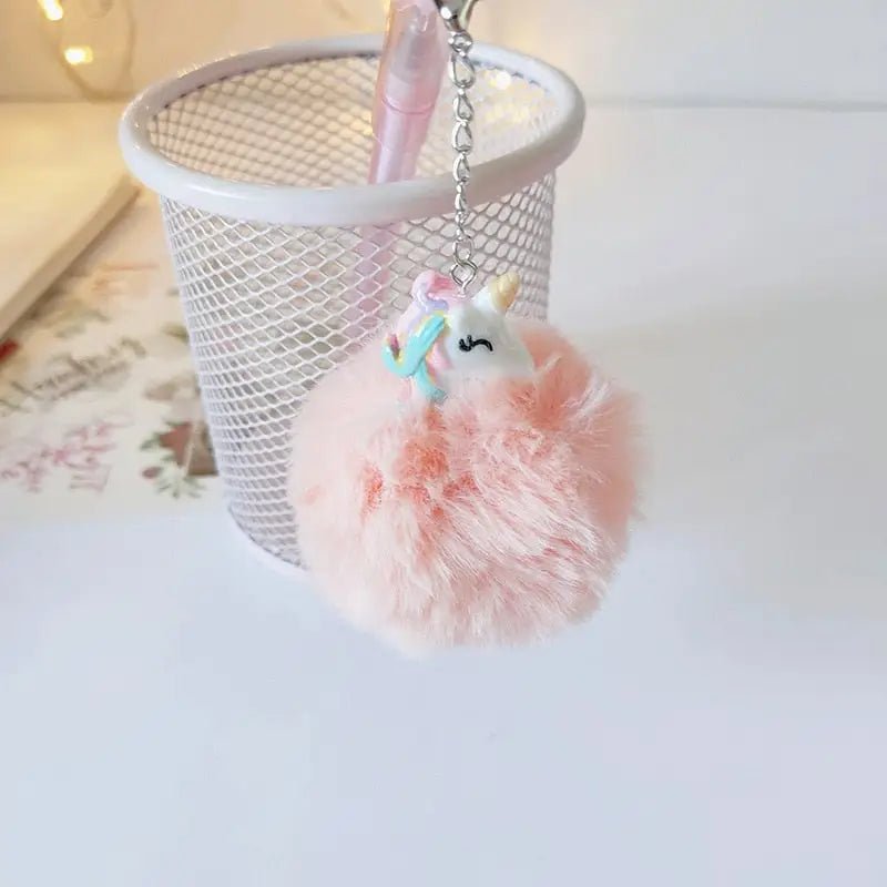 Cute Unicorn Pompom Pens with Fluffy Keychain Attachments - Cosparty