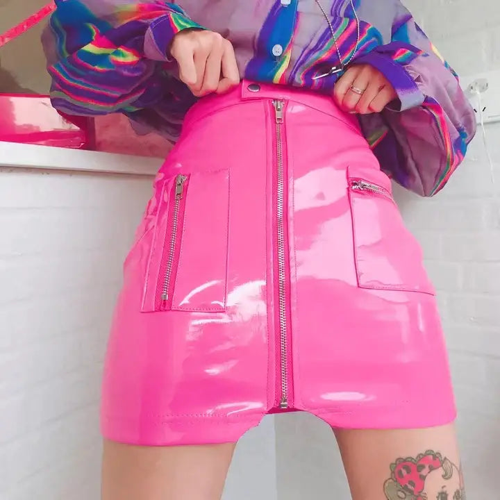 Cute Vinyl Latex Wet-Look Miniskirt for Fashion Vixens - skirt