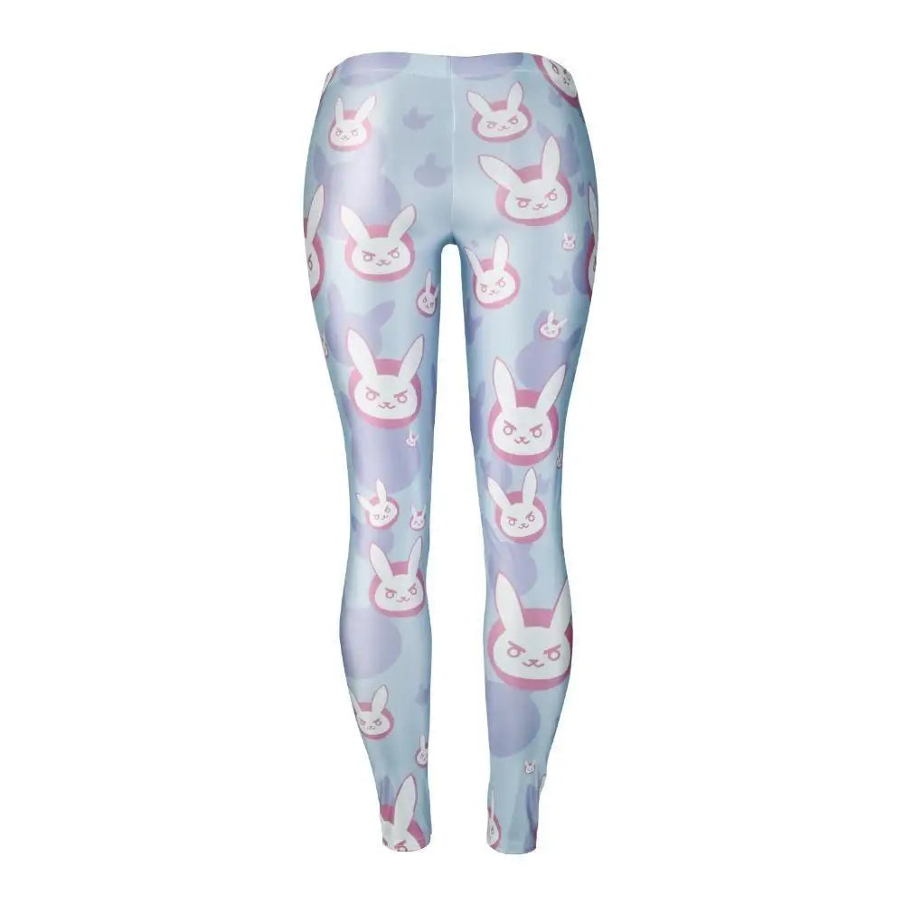 D.va Overwatch Leggings with Play To Win Bunny Print in Pastel Blue - pants