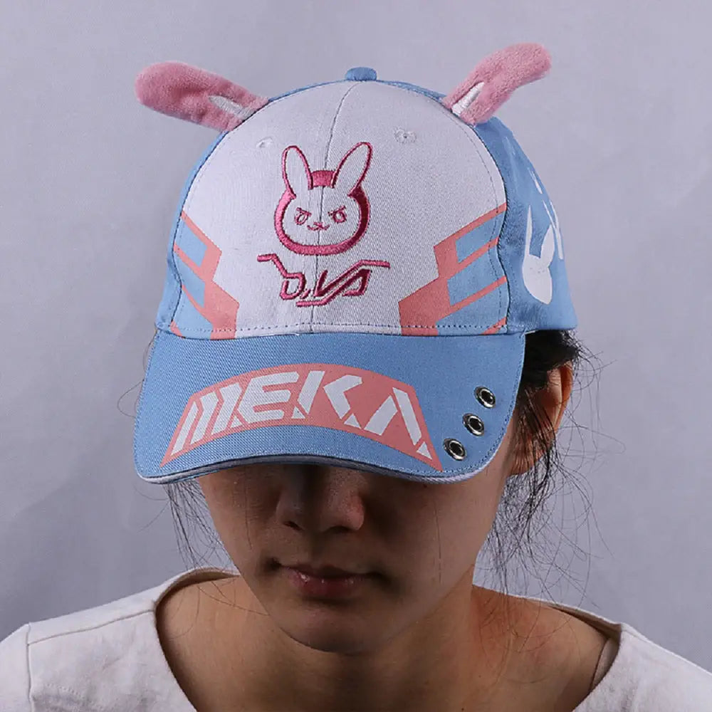 D.Va Overwatch Rabbit Ear Hat with Kawaii Embroidery and Detailing - Hat