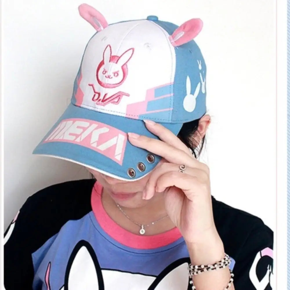 D.Va Overwatch Rabbit Ear Hat with Kawaii Embroidery and Detailing - Hat