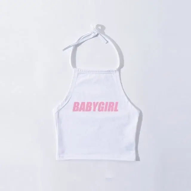 White Baby Girl Tank Top Halter Shirt Belly Cropped Crop Top DD/LG Fetish Kink by DDLG Playground