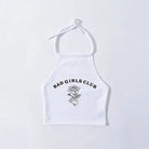 White Bad Girl's Club Girl Tank Top Halter Shirt Belly Cropped Crop Top DD/LG Fetish Kink by DDLG Playground