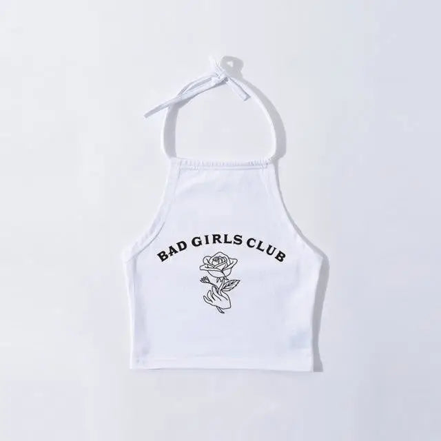 White Bad Girl's Club Girl Tank Top Halter Shirt Belly Cropped Crop Top DD/LG Fetish Kink by DDLG Playground