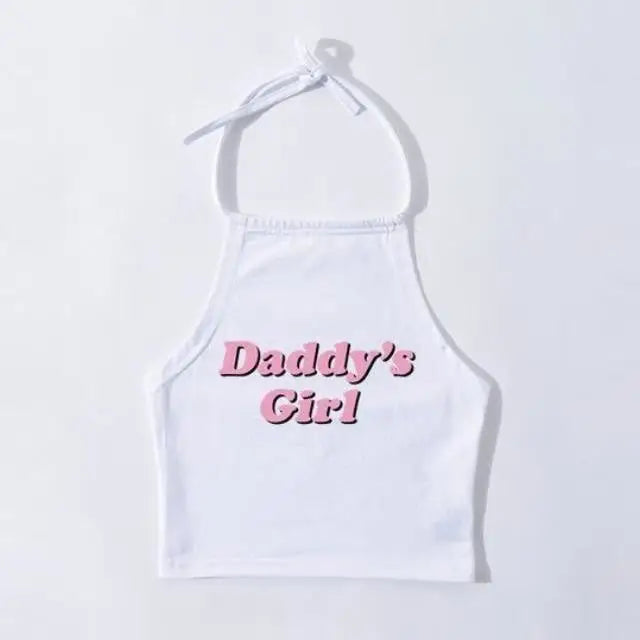 White Daddy's Girl Tank Top Halter Shirt Belly Cropped Crop Top DD/LG Fetish Kink by DDLG Playground