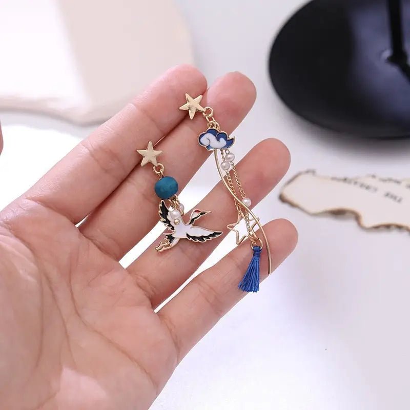 Dainty Crescent Moon Crystal Earrings with Rhinestones and Gems - Cosparty