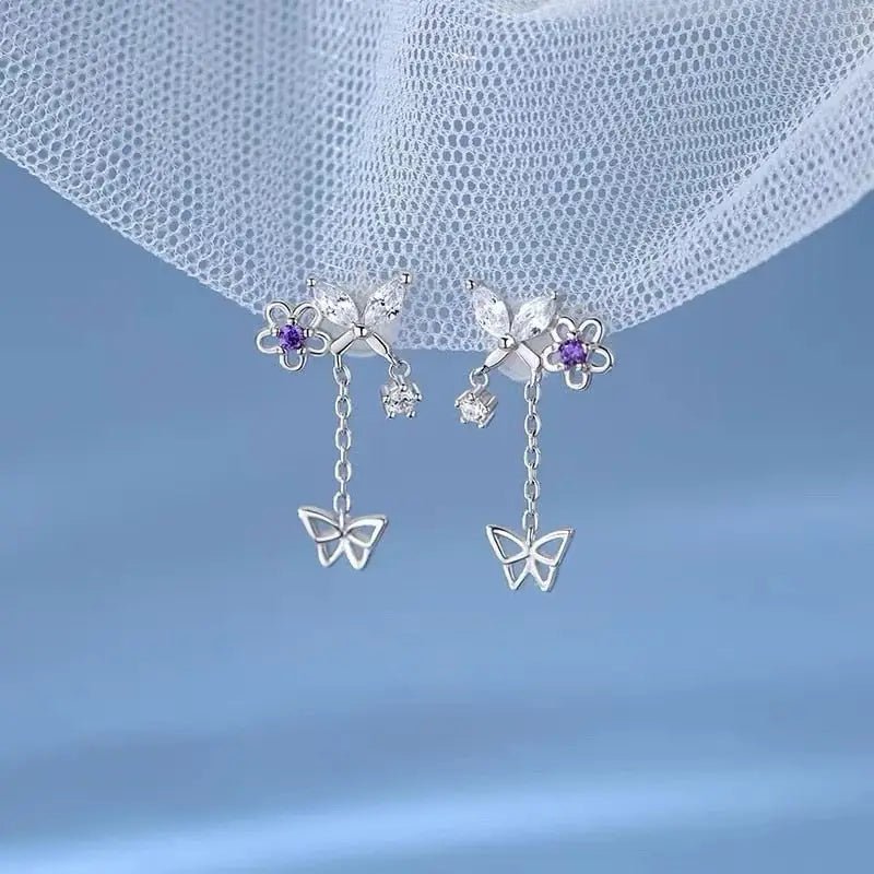 Dainty Crescent Moon Crystal Earrings with Rhinestones and Gems - Cosparty