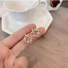 Dainty Crescent Moon Crystal Earrings with Rhinestones and Gems - Cosparty