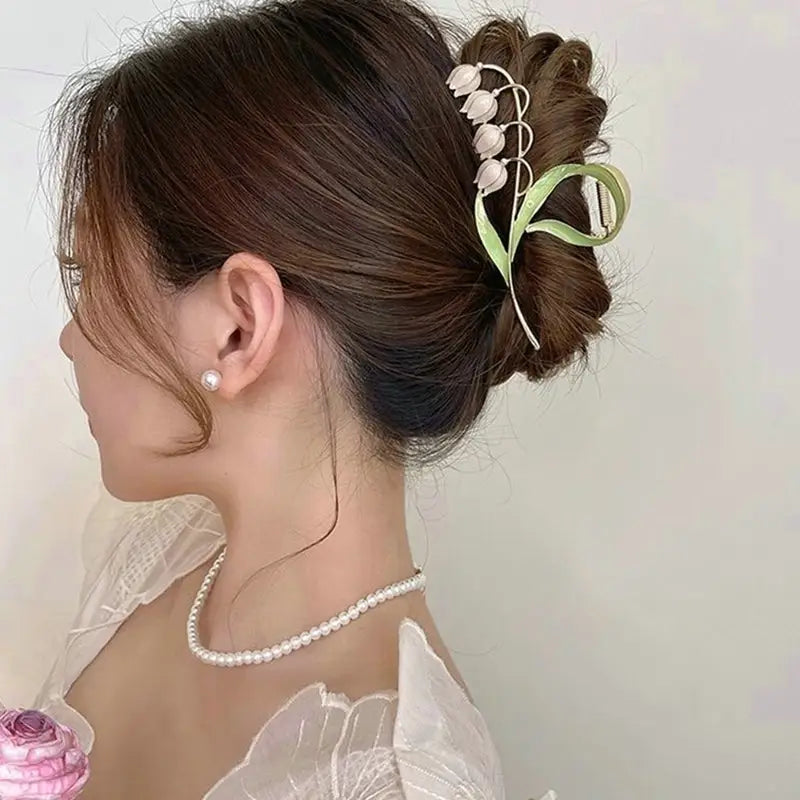 Dainty Floral Ceramic Hair Claw Clip for a Unique Style - hair accessory