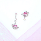 Dainty Heart Planet Earrings with Rhinestones and Gem Details - Cosparty