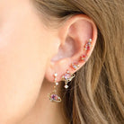 Dainty Heart Planet Earrings with Rhinestones and Gem Details - Cosparty