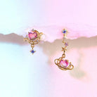 Dainty Heart Planet Earrings with Rhinestones and Gem Details - Cosparty
