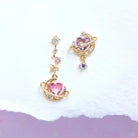 Dainty Heart Planet Earrings with Rhinestones and Gem Details - Cosparty