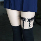 Dainty Ruffled Garter Belt with Chiffon, Grommets, and Spikes - Cosparty