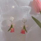 Dainty Tulip Flower Earrings with Gold Details and Backings - Cosparty