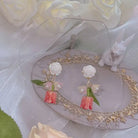 Dainty Tulip Flower Earrings with Gold Details and Backings - Cosparty