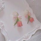 Dainty Tulip Flower Earrings with Gold Details and Backings - Cosparty
