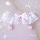 Dainty Vegan Garter Belt with Ruffled Tulle Lace and Pink Hearts - Cosparty