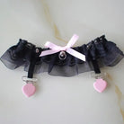 Dainty Vegan Garter Belt with Ruffled Tulle Lace and Pink Hearts - garter belt