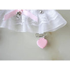 Dainty Vegan Garter Belt with Ruffled Tulle Lace and Pink Hearts - Cosparty