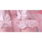 Dainty Vegan Garter Belt with Ruffled Tulle Lace and Pink Hearts - Cosparty
