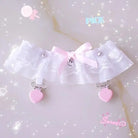 Dainty Vegan Garter Belt with Ruffled Tulle Lace and Pink Hearts - garter belt