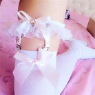 Dainty Vegan Garter Belt with Ruffled Tulle Lace and Pink Hearts - Cosparty