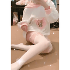 Dainty Vegan Garter Belt with Ruffled Tulle Lace and Pink Hearts - Cosparty