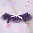 Dainty Vegan Garter Belt with Ruffled Tulle Lace and Pink Hearts - Cosparty