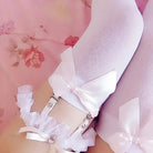 Dainty Vegan Garter Belt with Ruffled Tulle Lace and Pink Hearts - Cosparty
