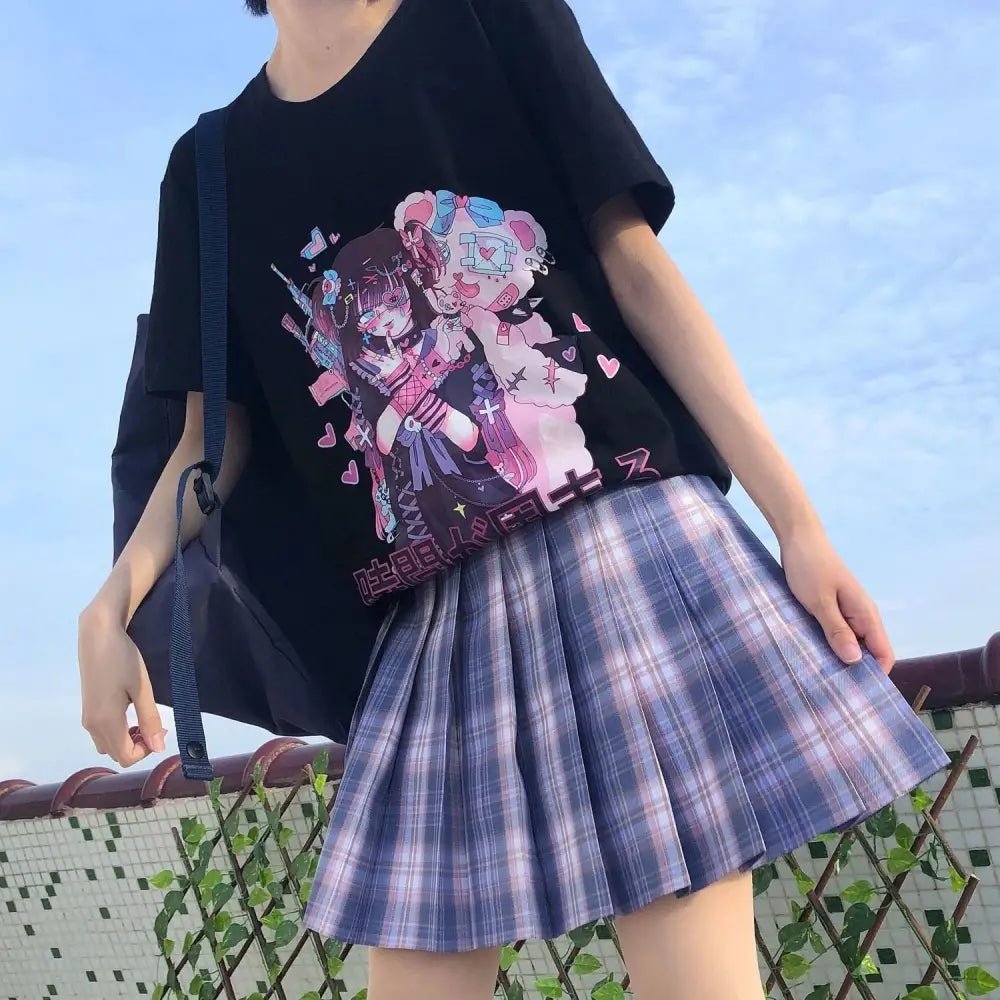 Dark Pastel Goth Oversized Menhera Inspired Tee in Sickly Sweet Style - Cosparty