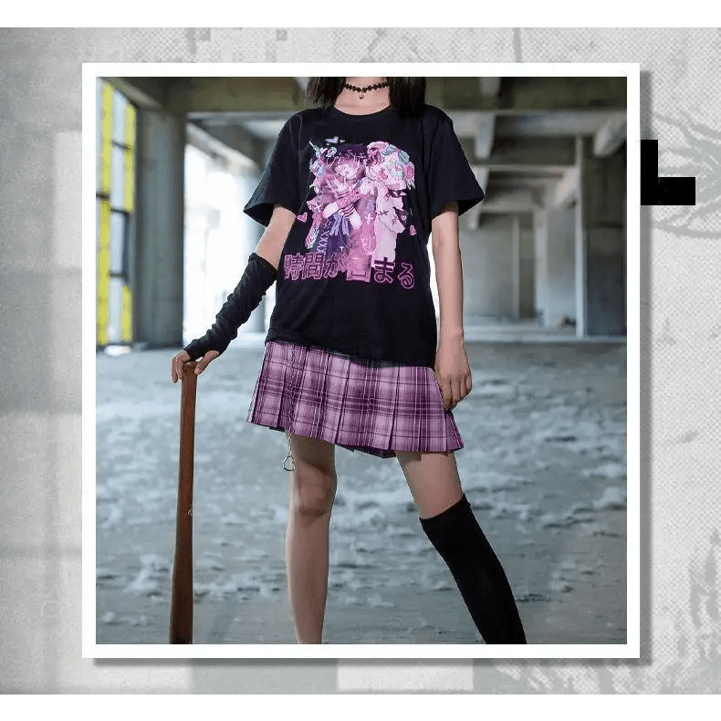 Dark Pastel Goth Oversized Menhera Inspired Tee in Sickly Sweet Style - Cosparty