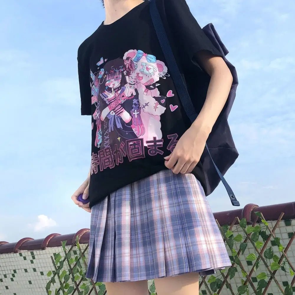 Dark Pastel Goth Oversized Menhera Inspired Tee in Sickly Sweet Style - Cosparty