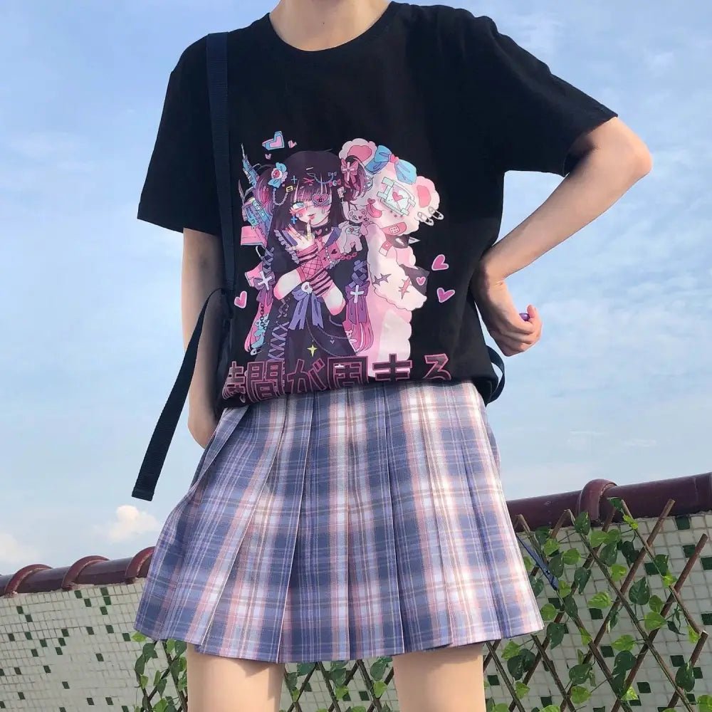 Dark Pastel Goth Oversized Menhera Inspired Tee in Sickly Sweet Style - Cosparty