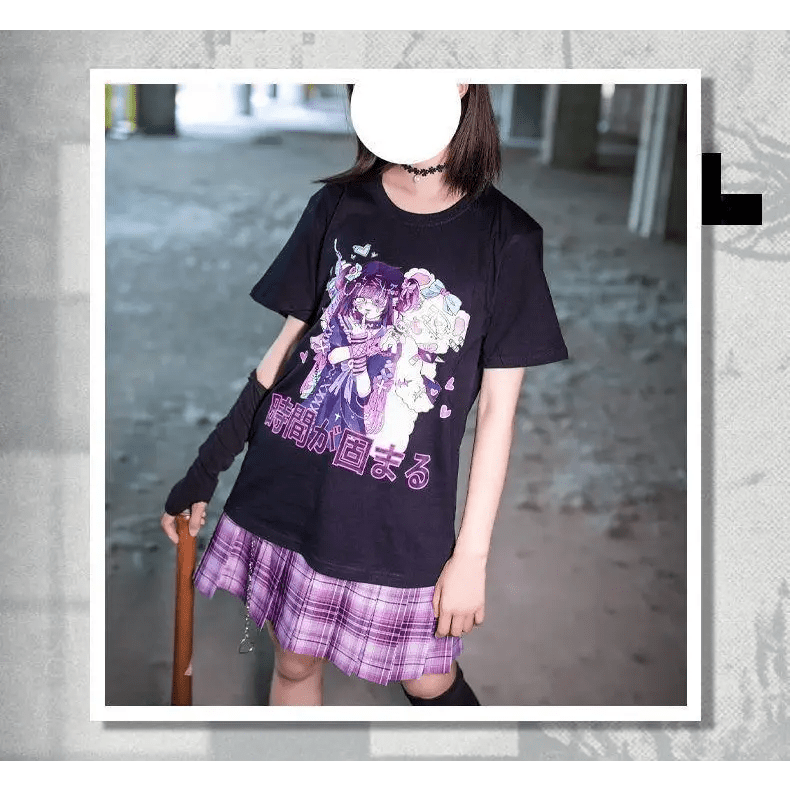 Dark Pastel Goth Oversized Menhera Inspired Tee in Sickly Sweet Style - Cosparty