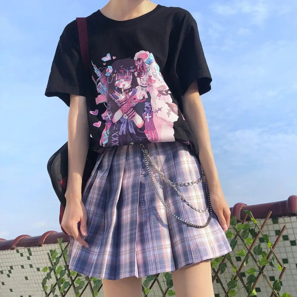 Dark Pastel Goth Oversized Menhera Inspired Tee in Sickly Sweet Style - shirt