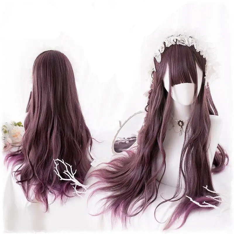 Dark Red Wavy Lolita Wig with Ombre Style and Soft Waves - wig