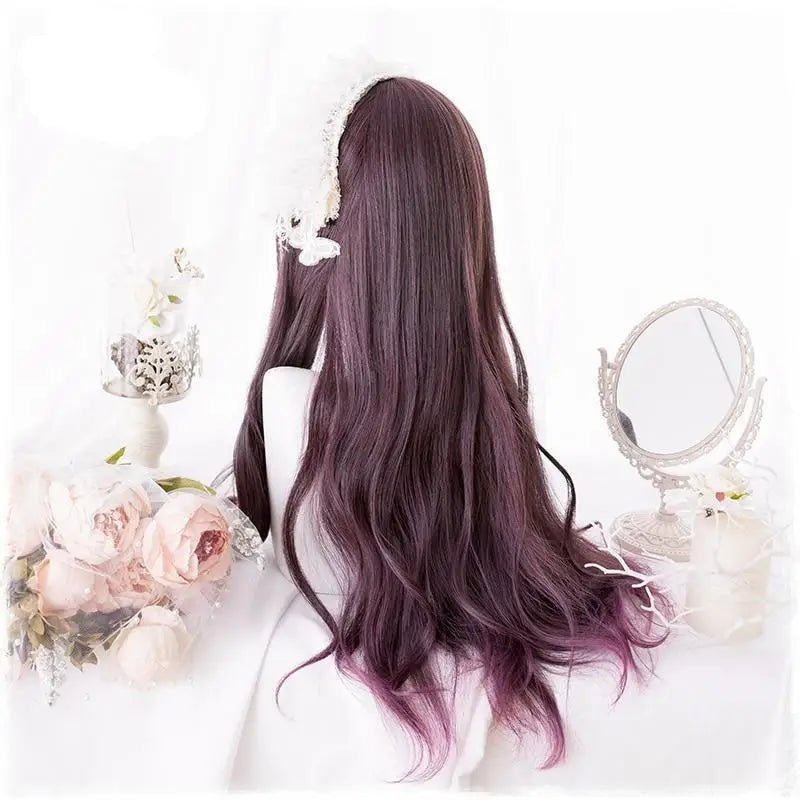 Dark Red Wavy Lolita Wig with Ombre Style and Soft Waves - Cosparty