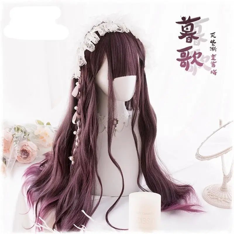 Dark Red Wavy Lolita Wig with Ombre Style and Soft Waves - Cosparty
