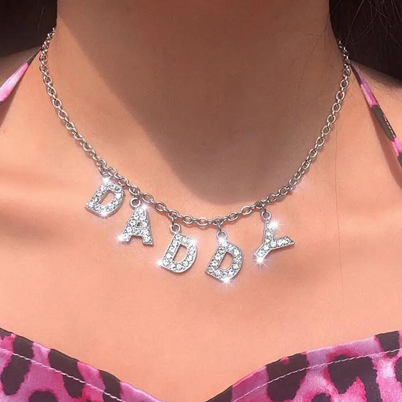 Dazzling Daddy Necklace with Sparkling Rhinestones - jewelry