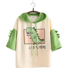 Dino-Green Japanese Inspired Hooded T-Shirt - shirt