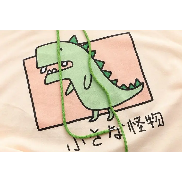 Dino-Green Japanese Inspired Hooded T-Shirt - shirt