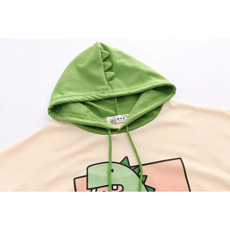 Dino-Green Japanese Inspired Hooded T-Shirt - shirt