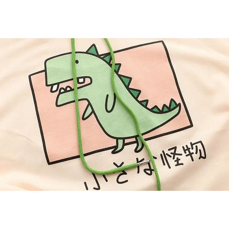 Dino - Green Japanese Inspired Hooded T-Shirt - Cosparty
