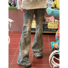 Distressed Y2K Grunge Flare Jeans for 90s Rebel Style - Cosparty